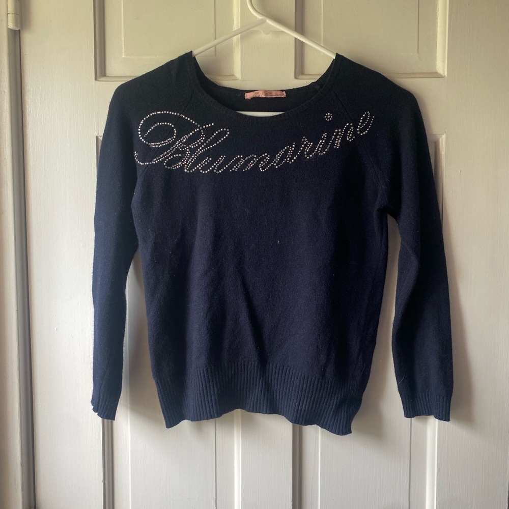 miss BLUMARINE wool rhinestone logo sweater